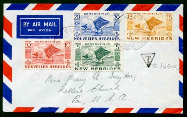 NEW HEBRIDES 1957 SHORT PAID AIR TO USA