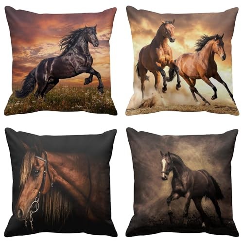  Throw Pillow Covers 18x18 Inches Set of 4 Horse Running 18" x 18" (Pack of 4)