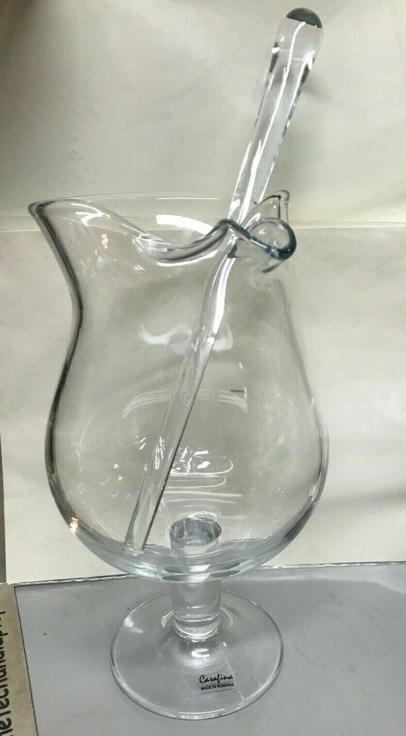 Vintage Casafina Romania Cocktail Martini Pitcher w Stir Stick Clear Glass 9.5"