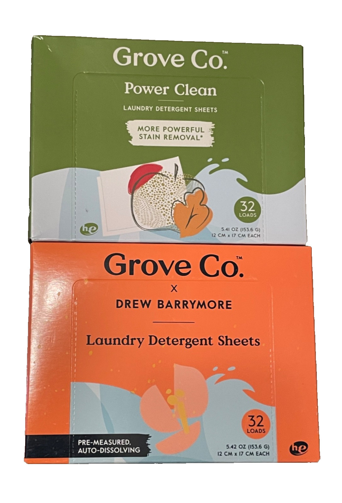 Grove Co. Laundry Detergent Sheets, 64 Loads.  Power Clean & Drew Barrymore
