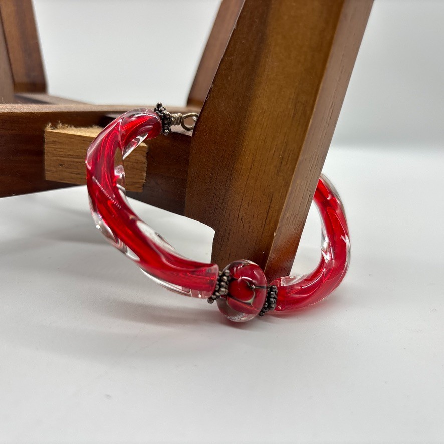 Lampwork Red Swirl Glass Bead Artisan Bracelet Cuff