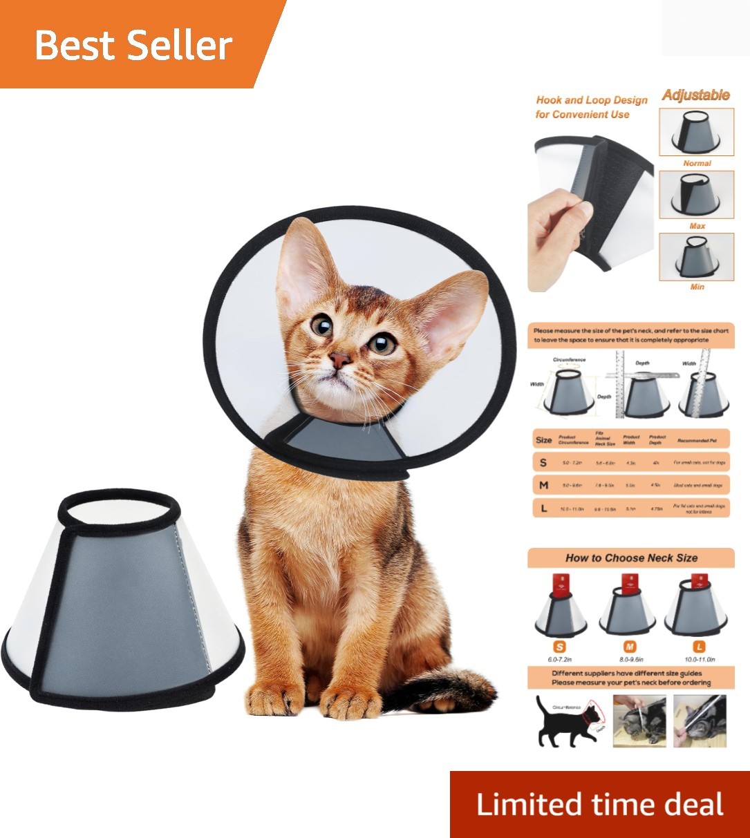 Gentle Cat Recovery Cone Collar - Adjustable & Soft for Small Cats, S Size