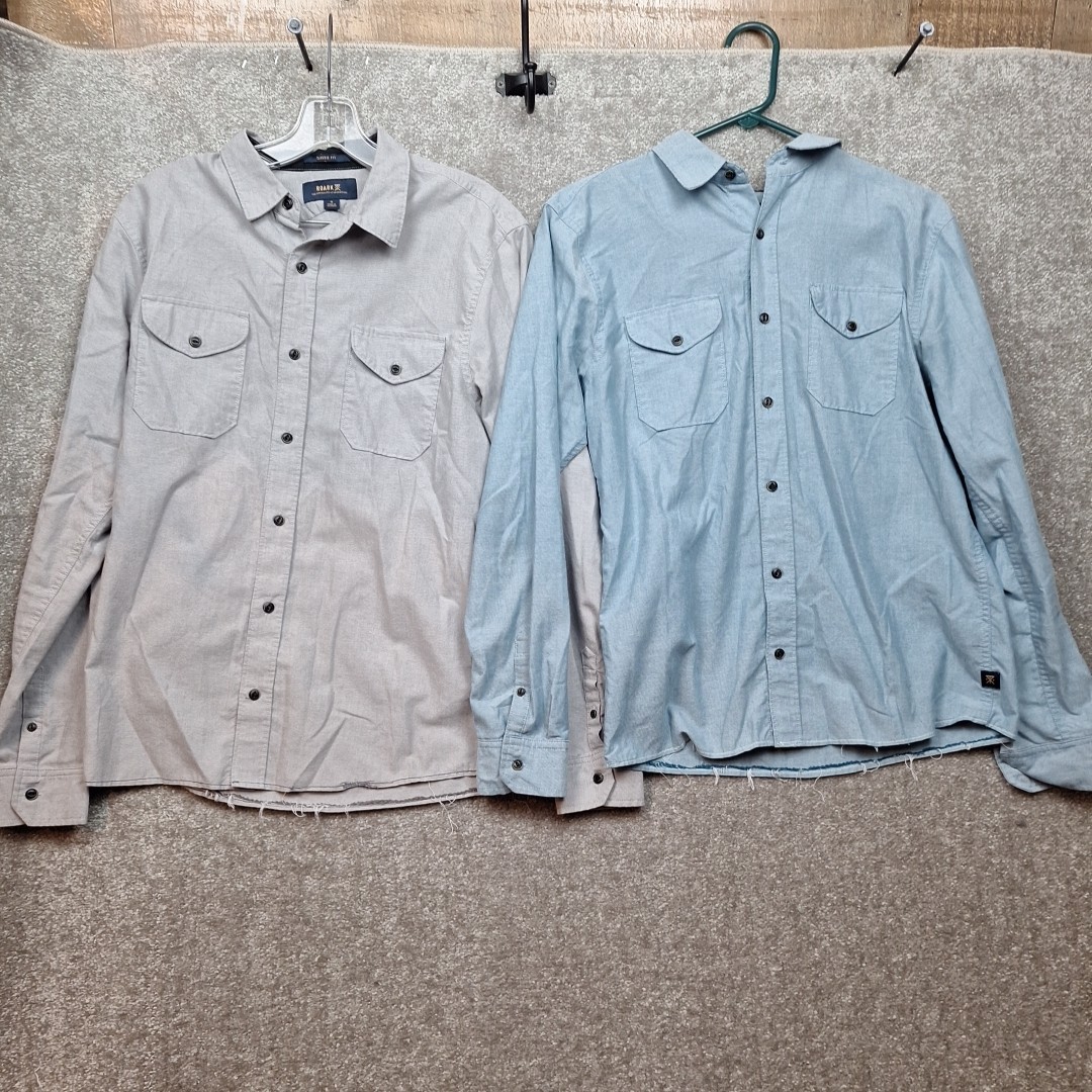 Lot Of 2 Roark Mens Small Button Up Shirt Classic Fit Blue And Gray Long Sleeve 