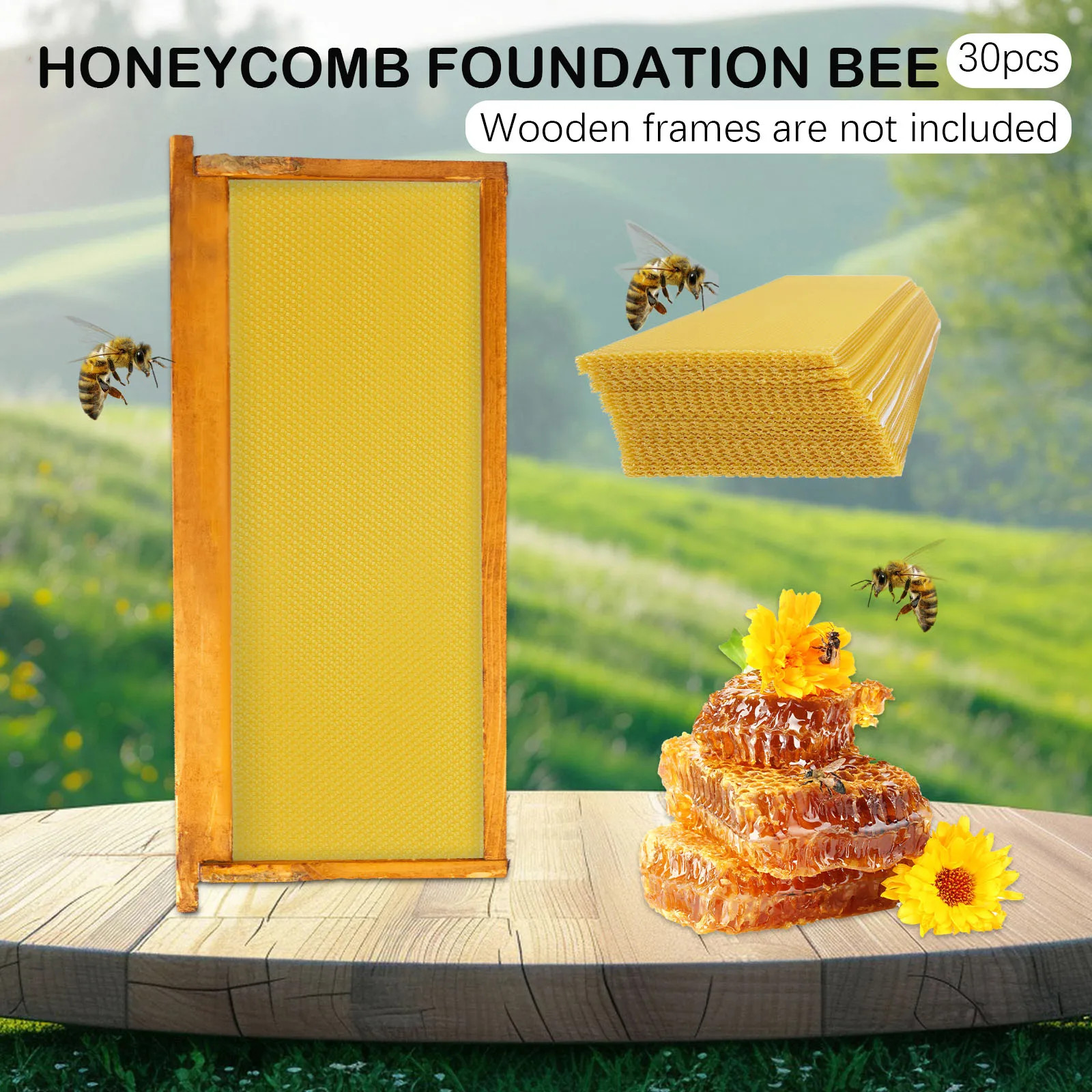 New 30Pcs Natural Beeswax Sheets Honeycomb Sheet Hive Cell Frame Wax Foundation