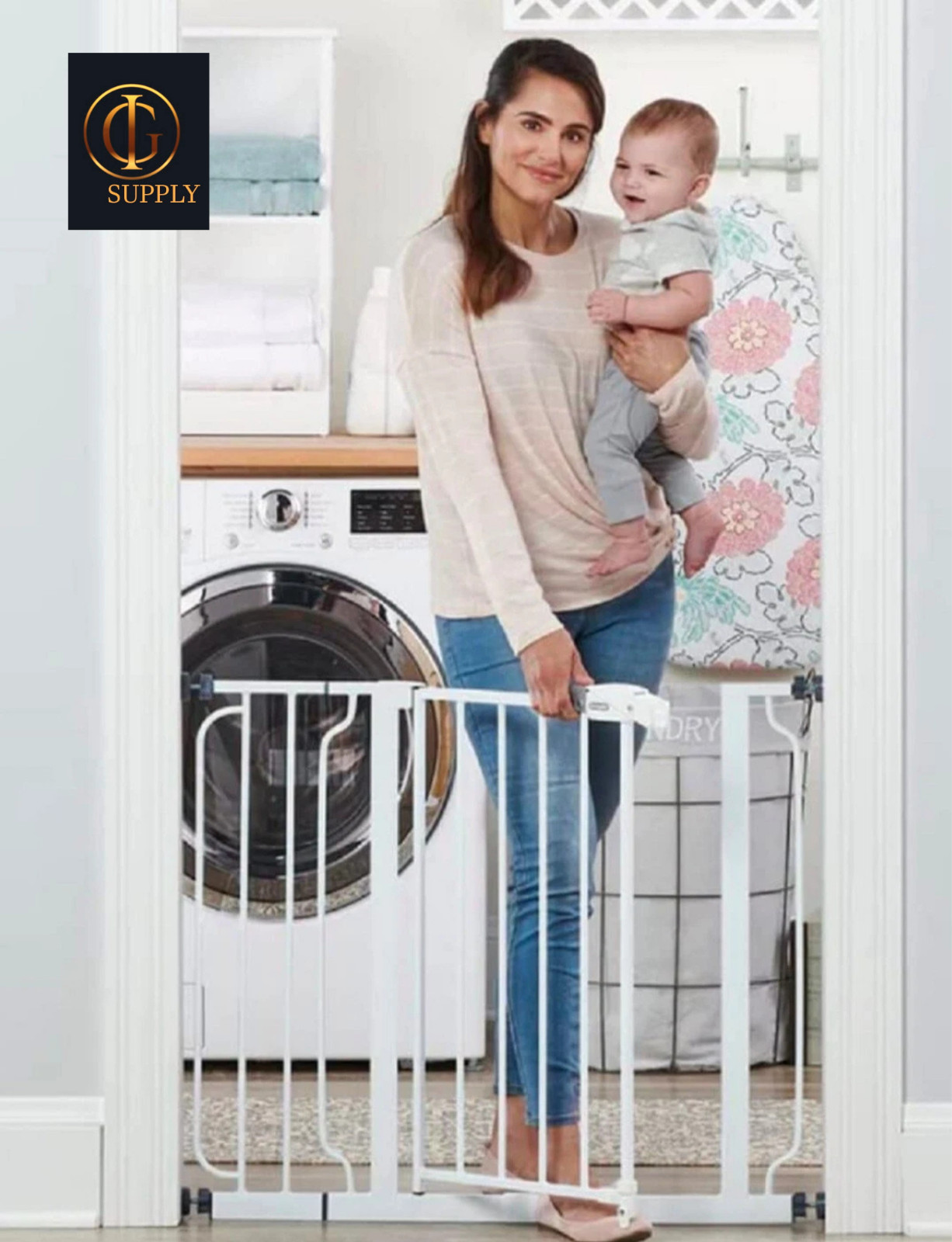 Baby Pet Safety Gate Easy Install Adjustable, Wide 29"-38.5"x 30", White  ~READ~
