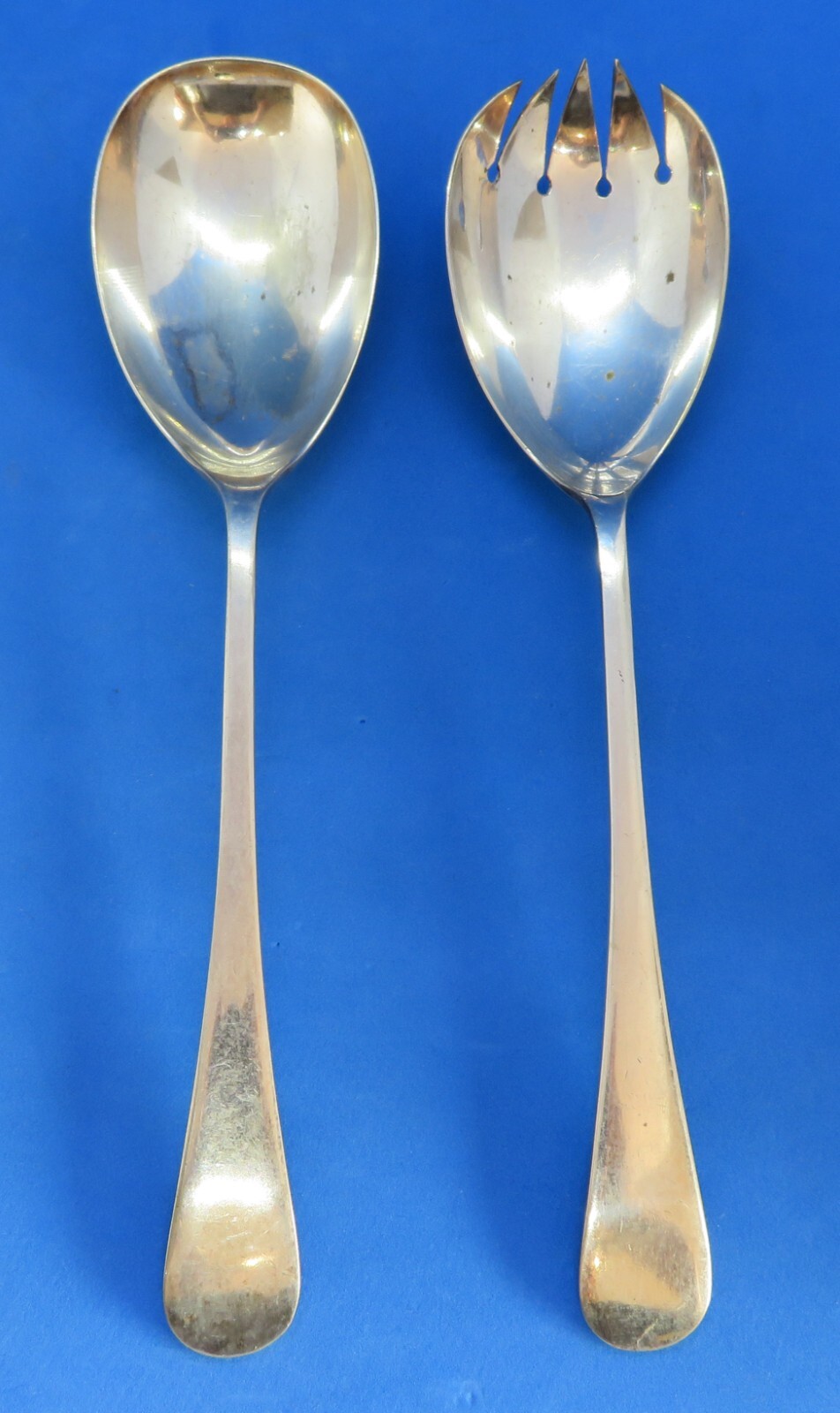Silver plate electroplate vintage Victorian antique pair salad serving spoons C