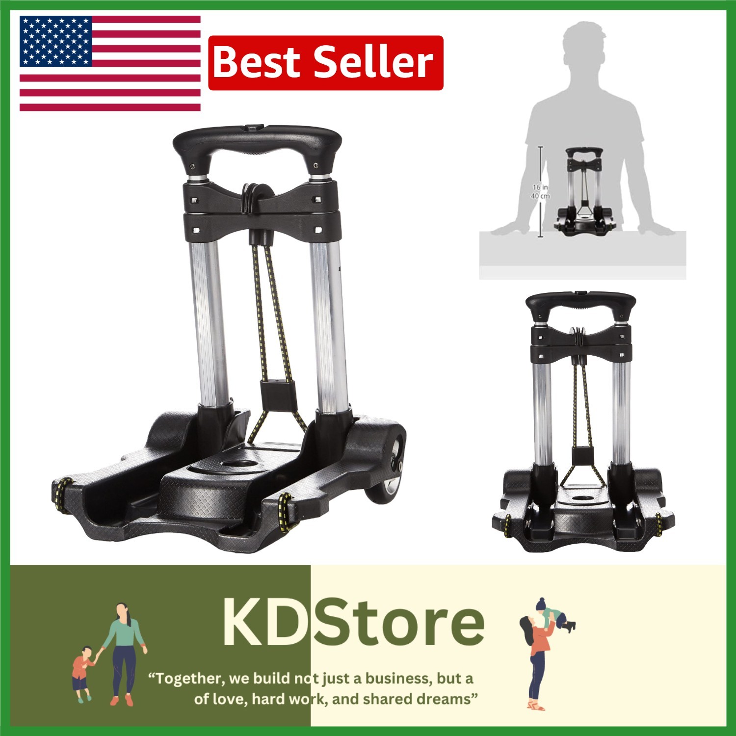 Lightweight Black Luggage Cart – Foldable for Easy Storage with 70 lbs Capacity