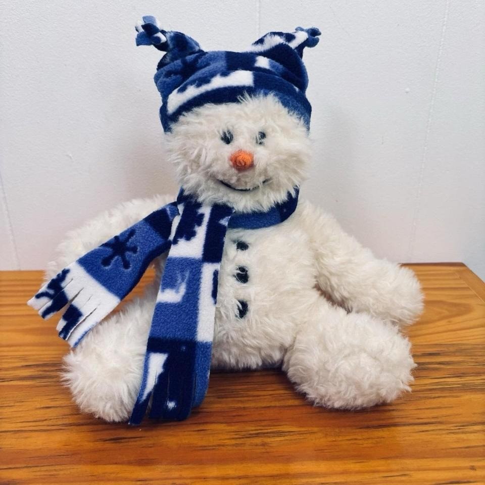 VTG Gund Swoosh Plush Snowman 88108 Stuffed Toy 13" Fleece Hat Scarf