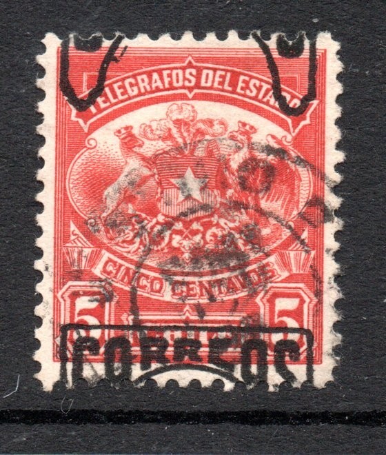 CHILE, SOBRECARGA DE CORREOS CORTADA Y MUY DESPLAZADA, ERROR, VER DESCRIPCION