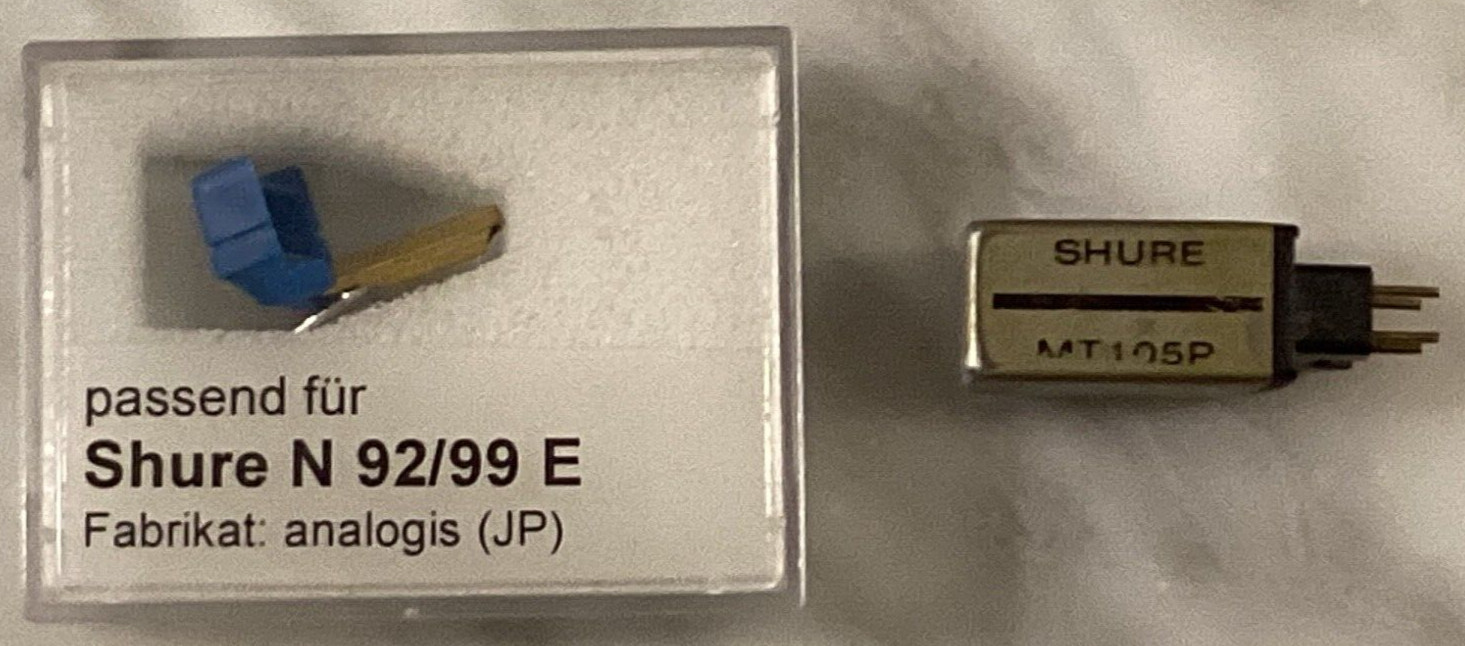 SHURE MT105P P-MOUNT CARTRIDGE AND NEW AFTER MARKET SHURE N99E STYLUS IN CASE