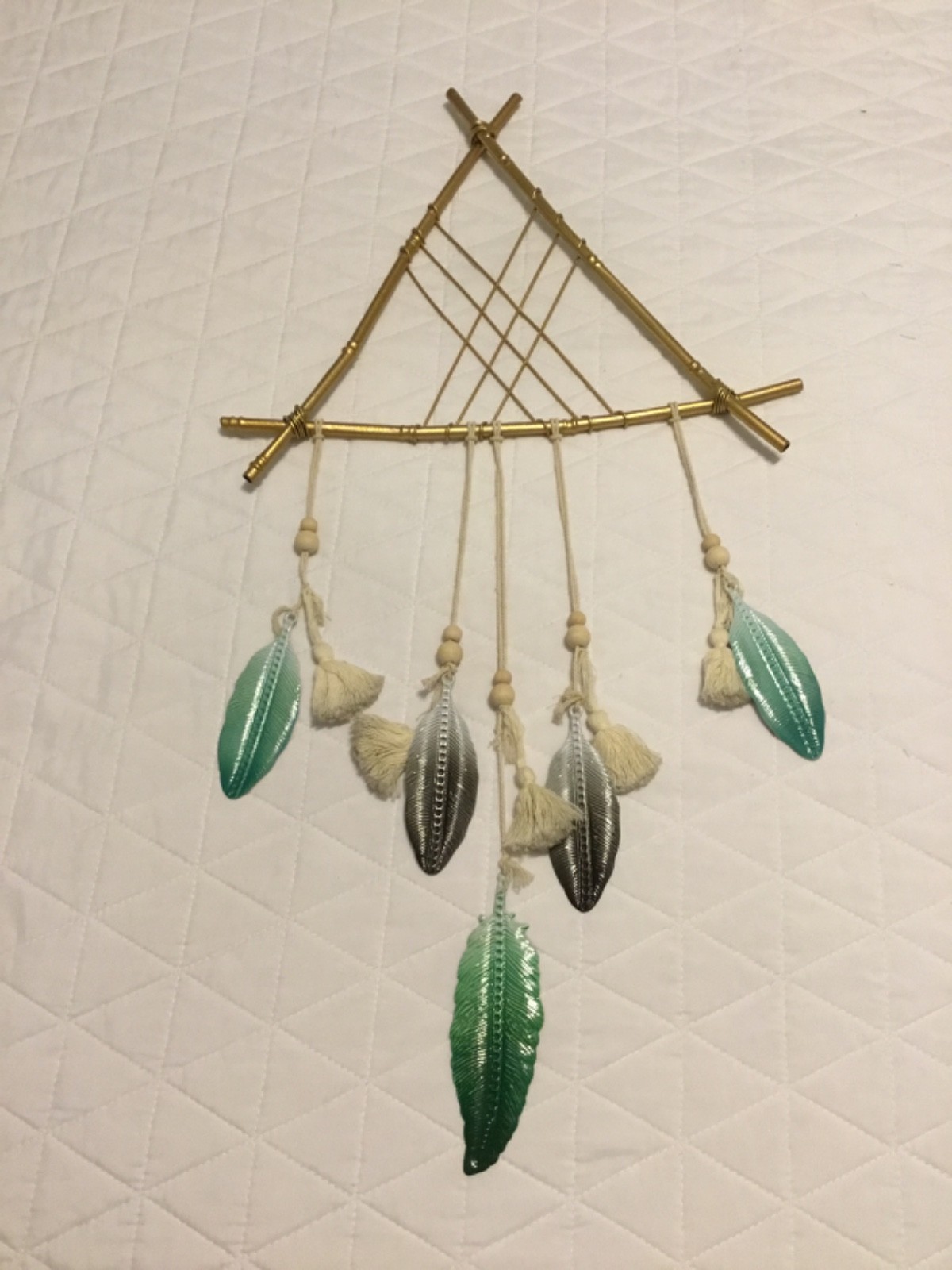 Lightweight Gold  Color Triangle Wall Hanging with Leaves Tribal  Dream catcher