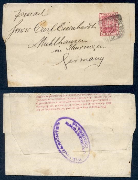 BR GUIANA 2c EARLY WRAPPER TO GERMANY