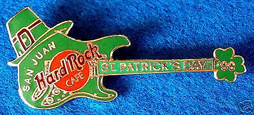 SAN JUAN ST PATRICK'S GREEN SHAMROCK FENDER STRAT GUITAR 1999 Hard Rock Cafe PIN