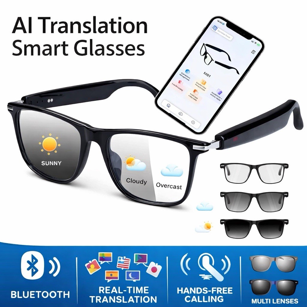 AI Translation Smart Glasses Bluetooth Voice Translator Sunglasses