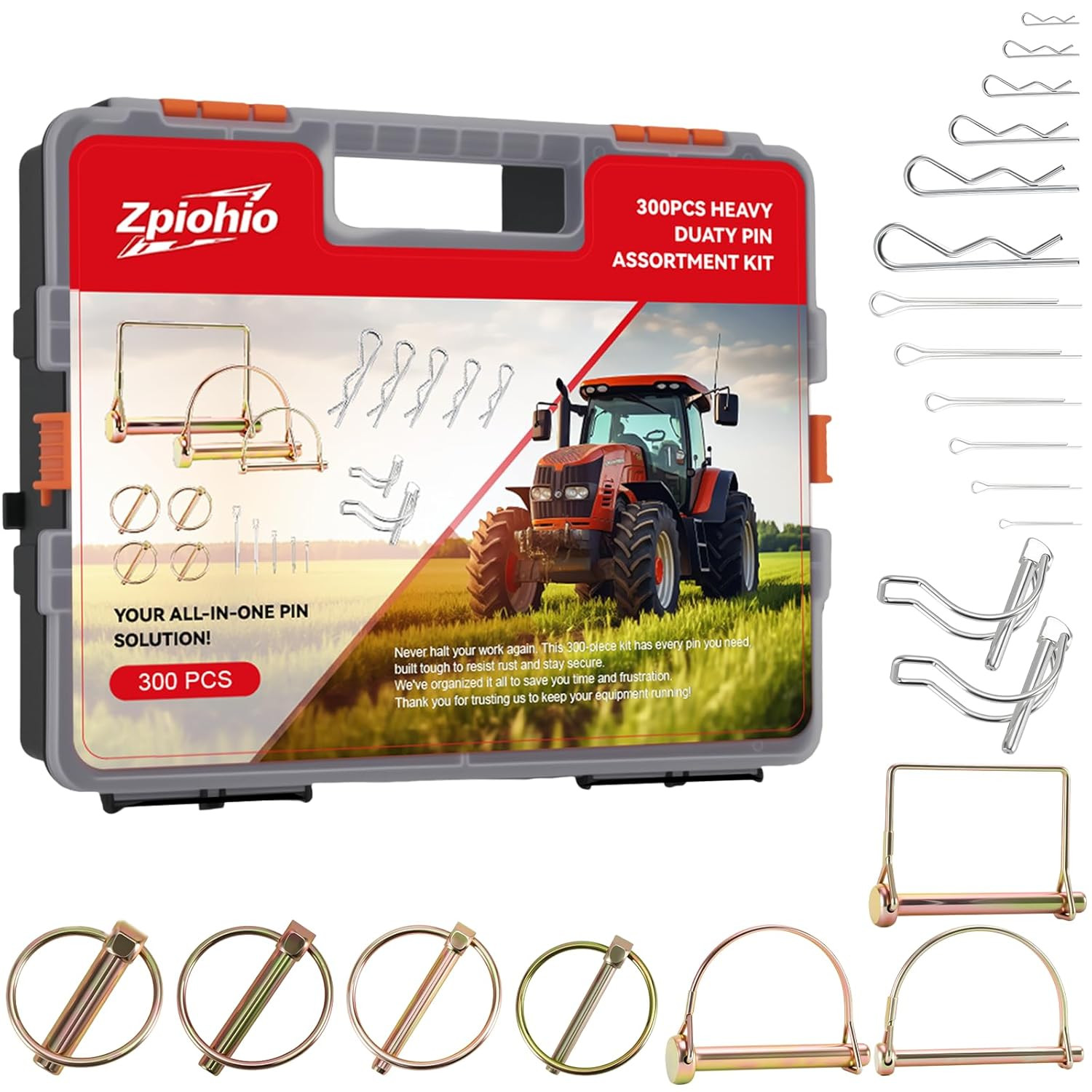 Cotter Pin Assortment Kit - 300PCS Heavy Duty Lynch Pin Set, Snap Pin, Hitch Pin