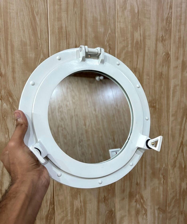 Nautical White Mirror Porthole Handmade Maritime 24In Ship Porthole Wall Decor