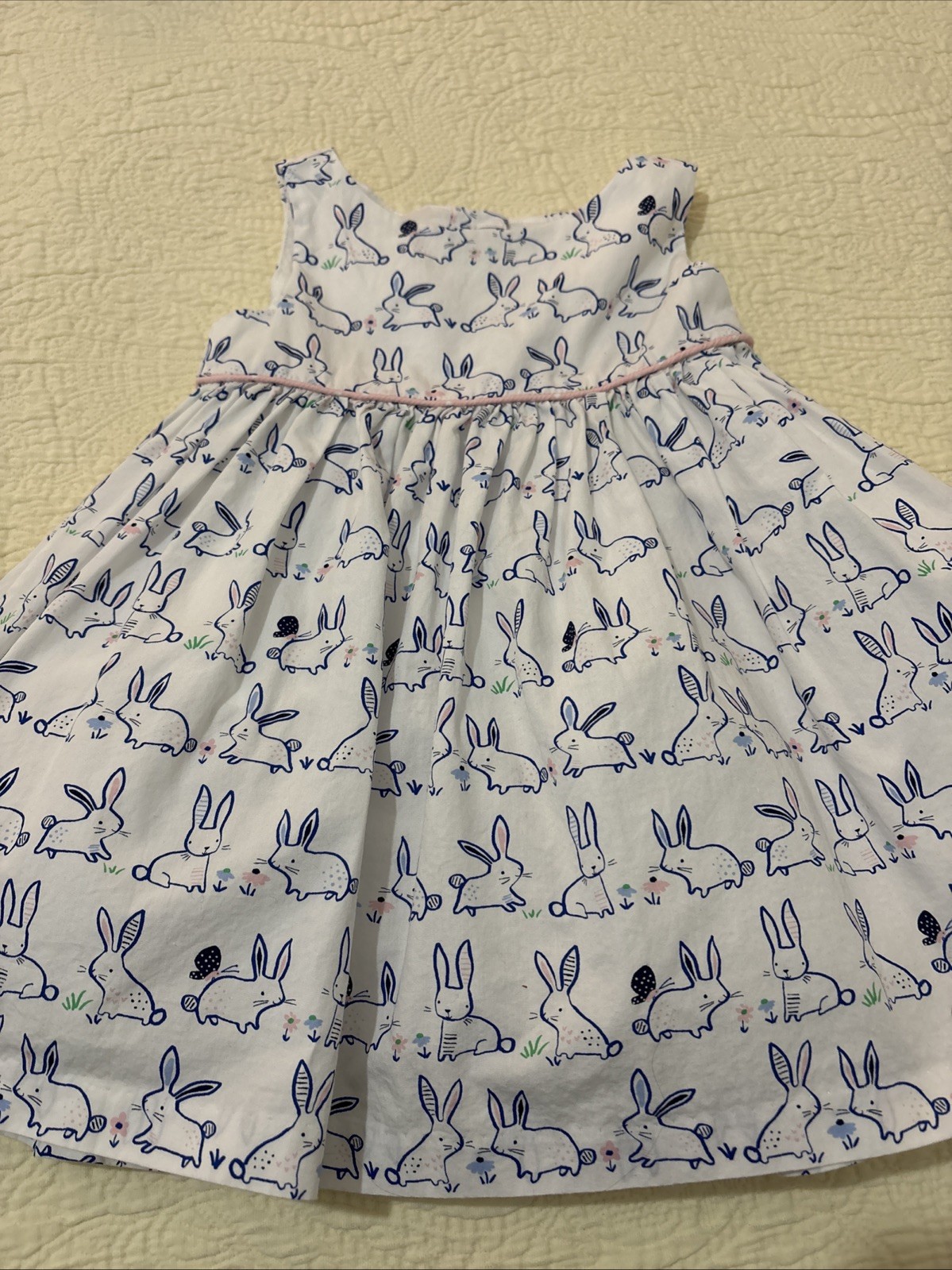 Gymboree Infant Baby Girl White With Bunnies Flowers Easter Spring Dress Sz 12M