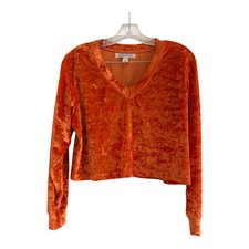 VICTORIA’S SECRET Women’s Orange Vintage 90’s Orange Crushed Velvet Top-SMALL