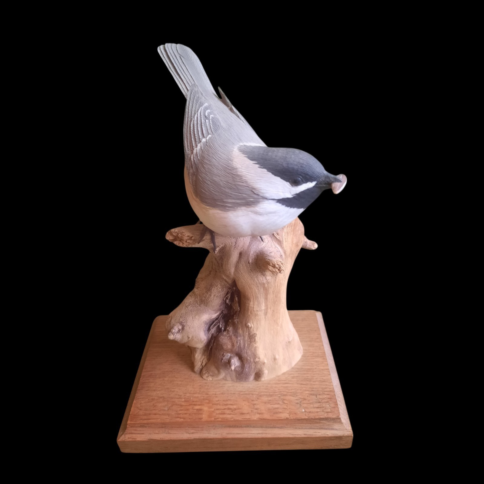 RARE Micheal Van Houzen Hand Carved Wood Chickadee  Compostion Seed In Beek 1984