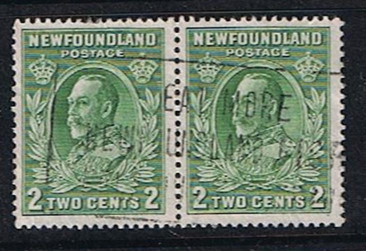Stamp Newfoundland Canada #186 2 Cent Green King George V Used Pair
