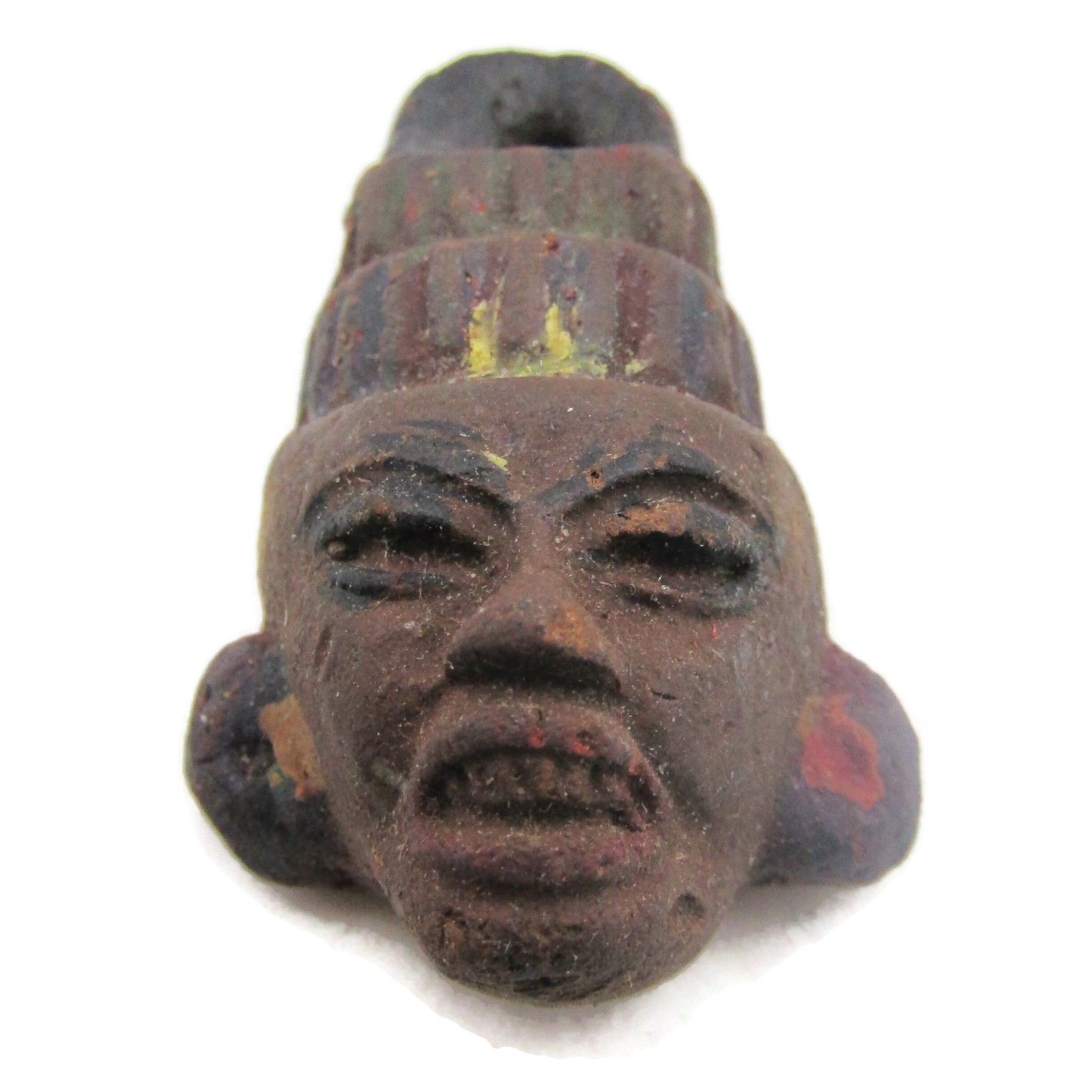 Vintage Mesoamerican Tribal Style Clay Head Pendant Figurine