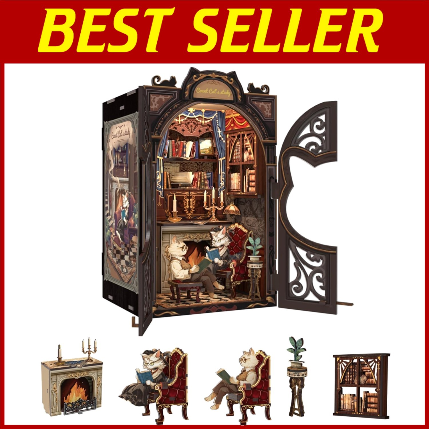 Count Cat's Study Book Nook Kit - DIY Miniature Dollhouse