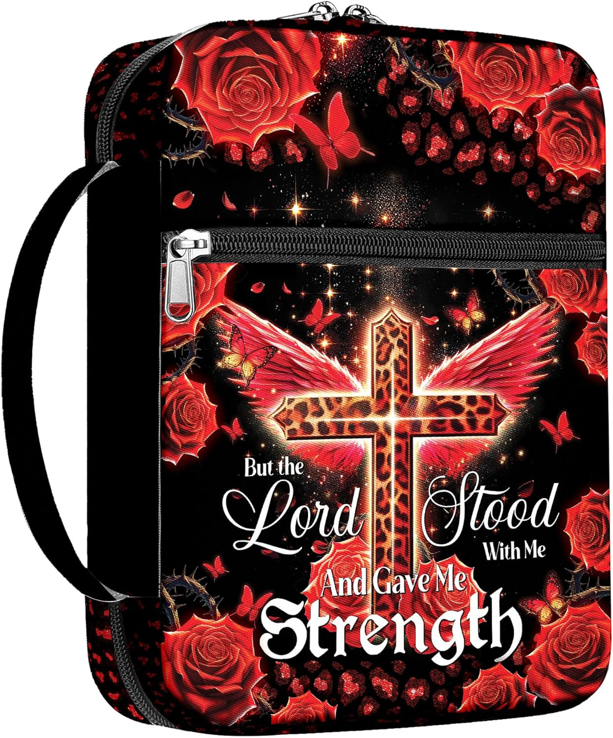 Bible Cover for Women with Leopard Rose Flowers, Carrying Case for Study, Zipper