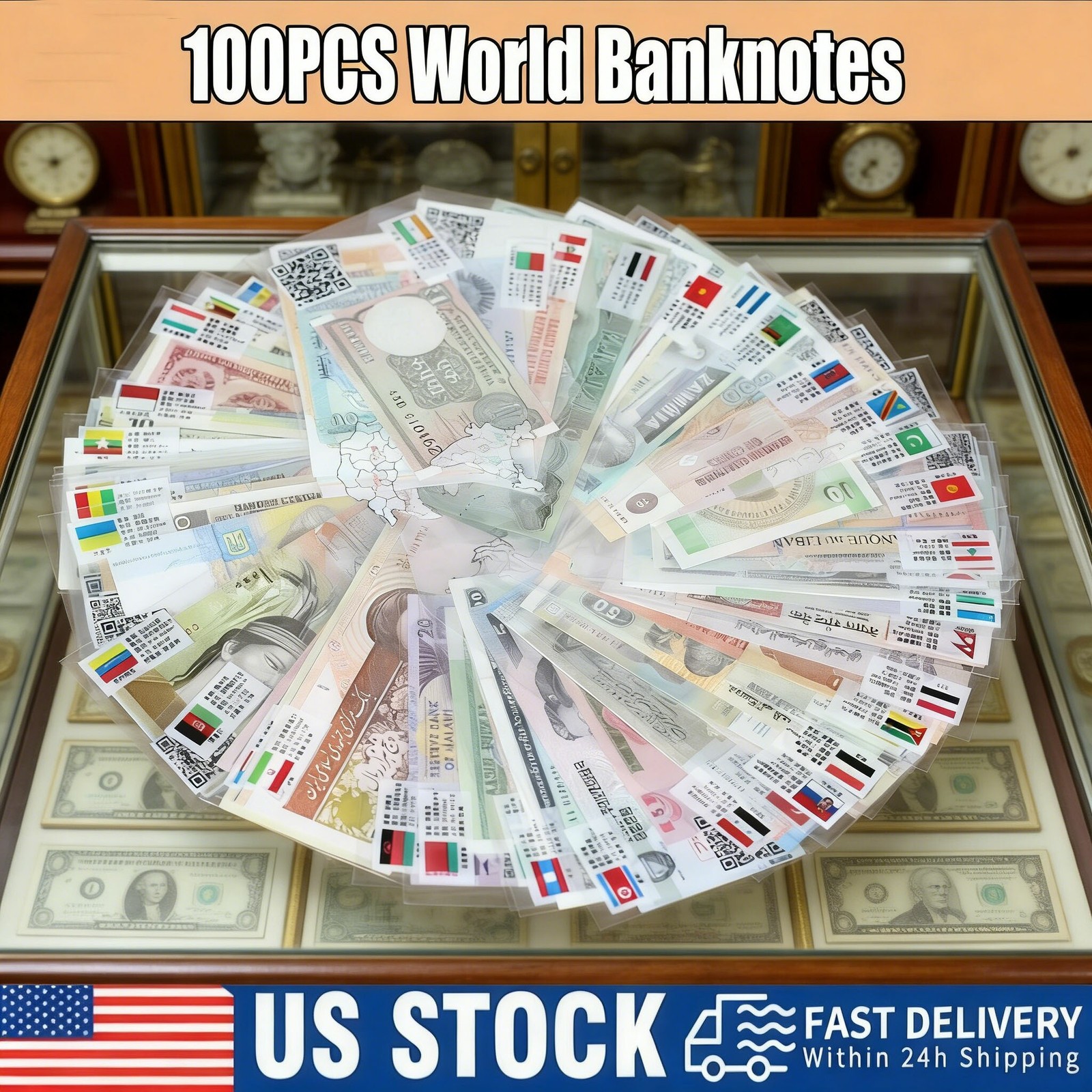 100 Pcs World Currency Set | Uncirculated Foreign Banknote Lot W/ Bonus Gift