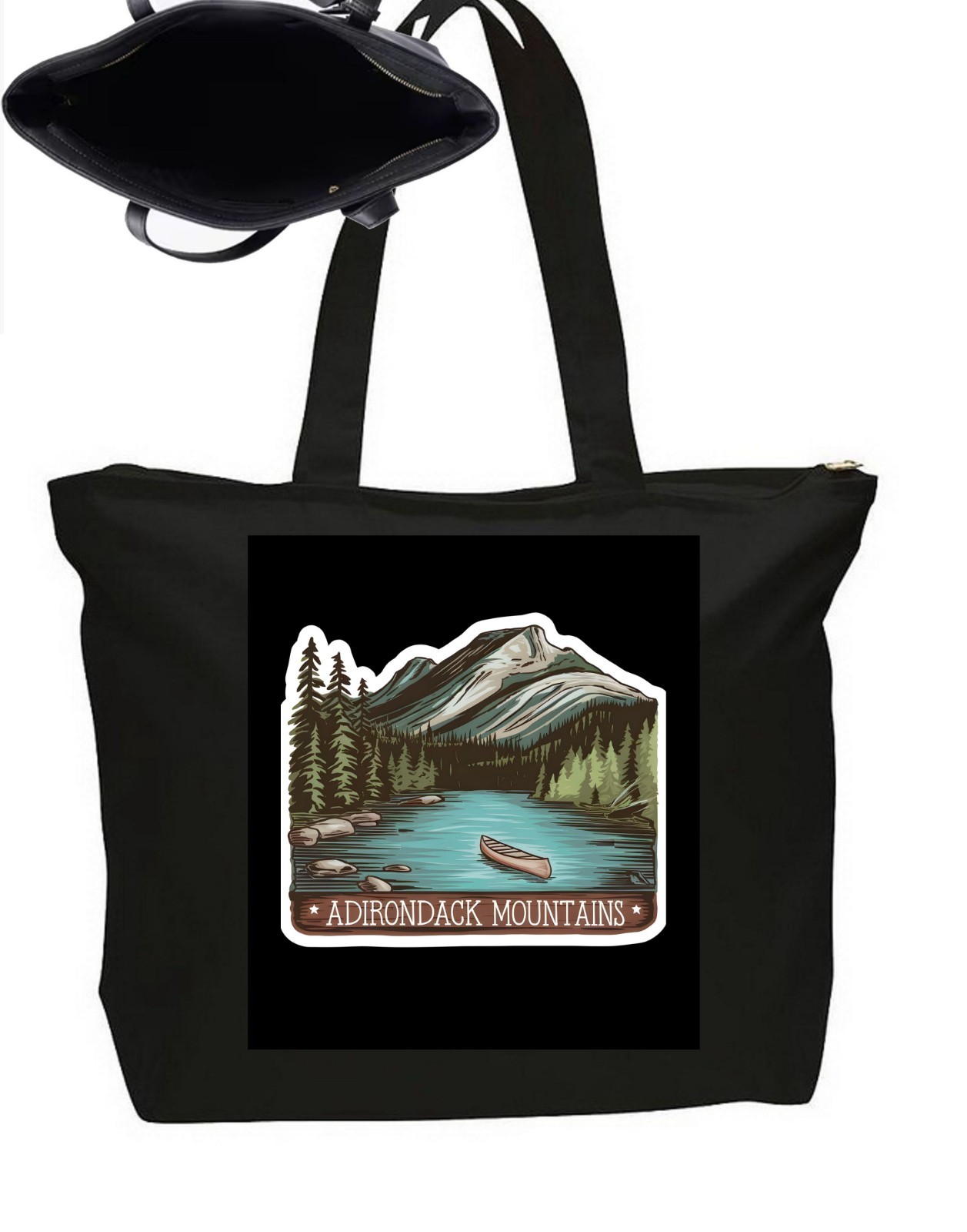 Adirondacks MOuntains Park Tote Bag   Zipper Closure Travel Poster Art 20" Wide