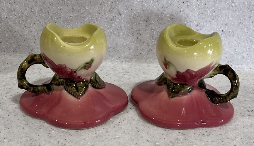Vtg HULL Woodland Taper Candle Candlestick Holders W30 Cottagecore Made USA MCM