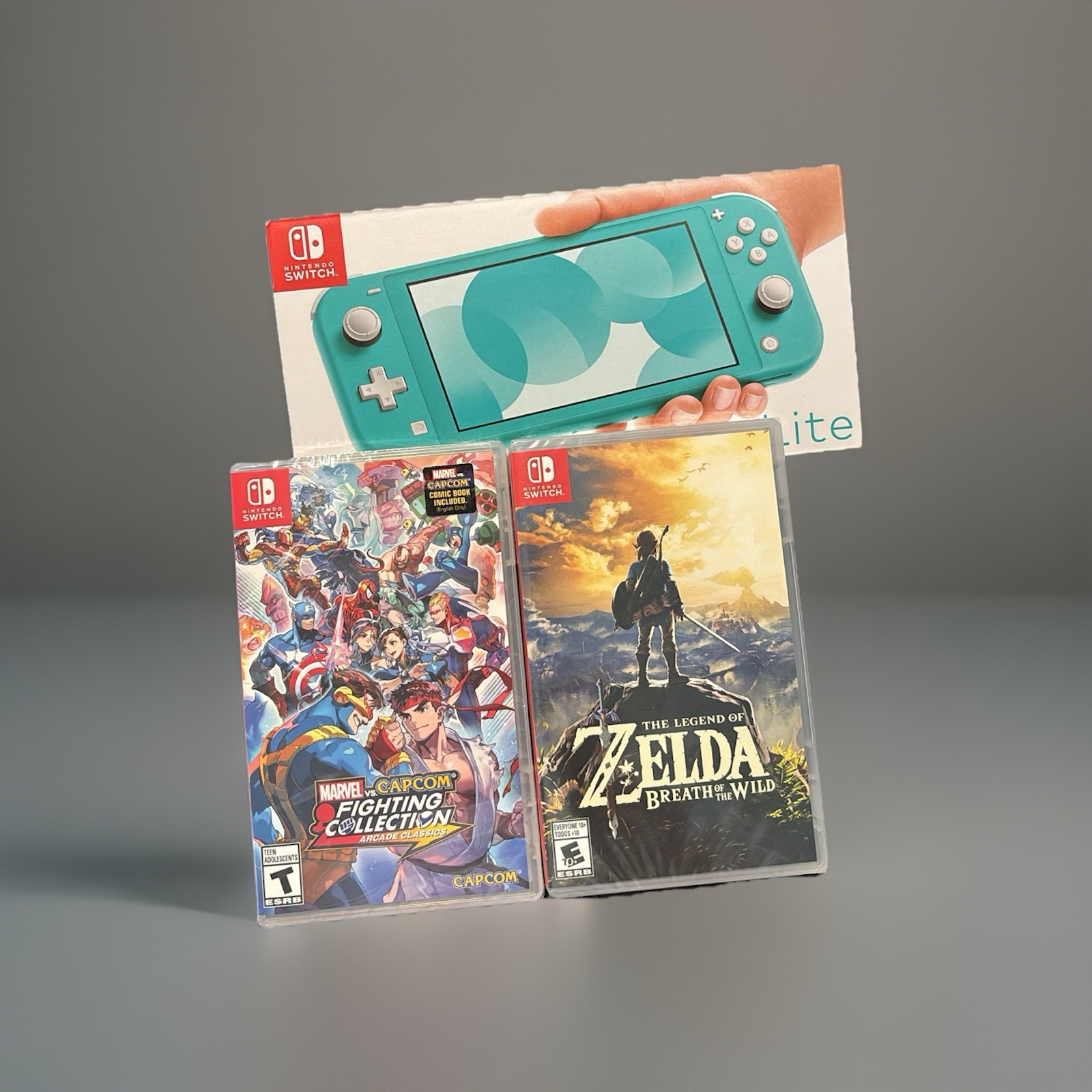 Nintendo Switch Lite Console Lot w/ Box, Carrying Case, Game Cases 