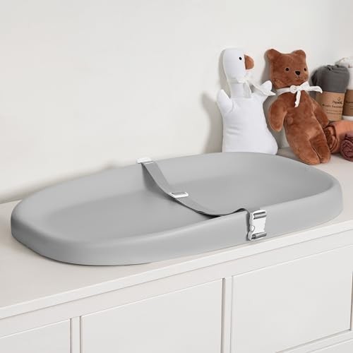  Wipeable Baby Changing Pad with Removable Safety Strap, Easy to Classic Grey