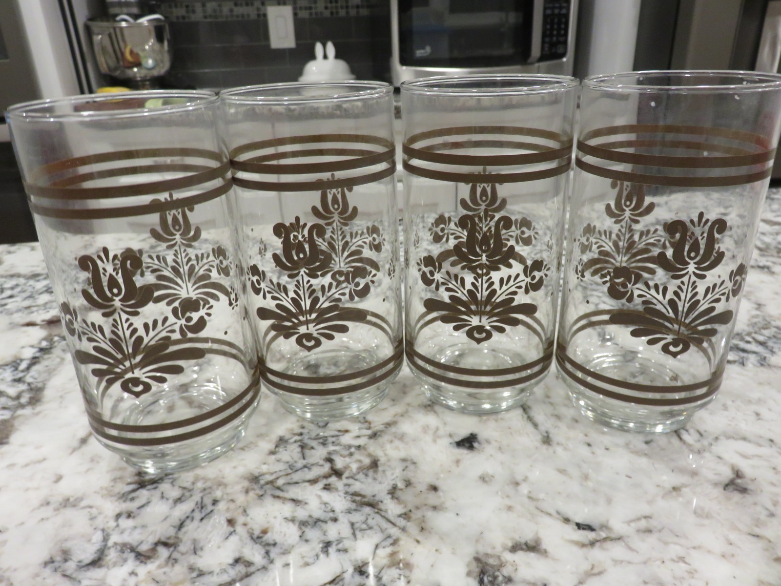 4 VINTAGE PFALTZGRAFF VILLAGE GLASS 5 1/2" TUMBLERS 14 oz. LIBBEY EUC