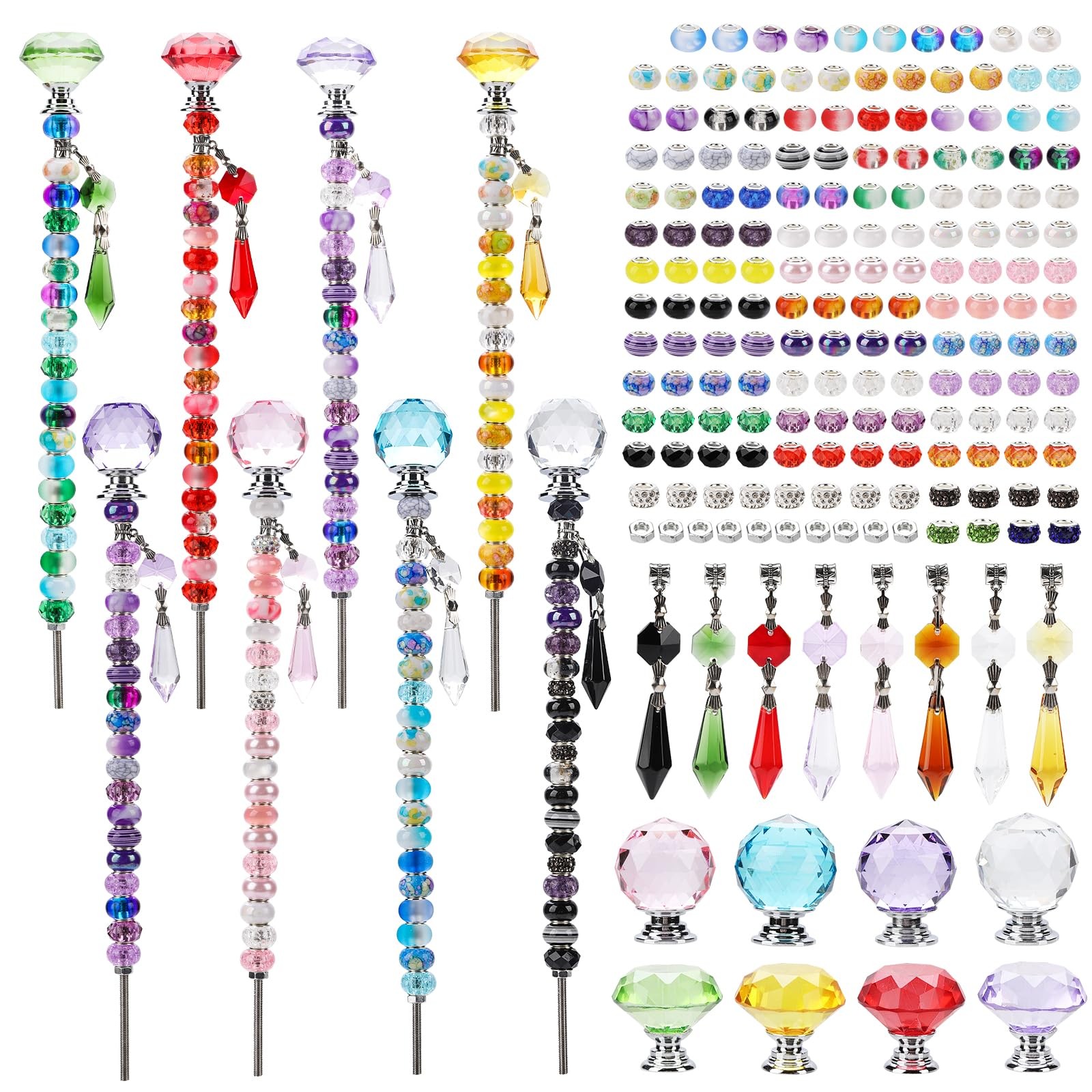 192Pcs DIY Fairy Wand Beaded Garden Stakes Kit, Fairy Garden Stakes Beads and...