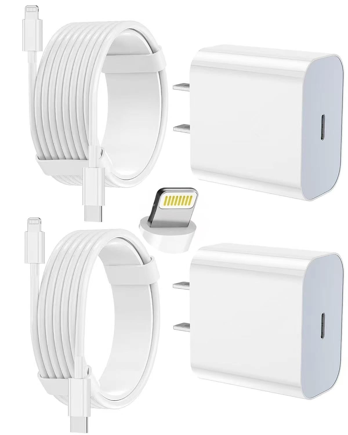 2 Pack Fast Charger for iPhone 14 13 12 11 Pro Max USB-C Wall Charger + 6F & 10F