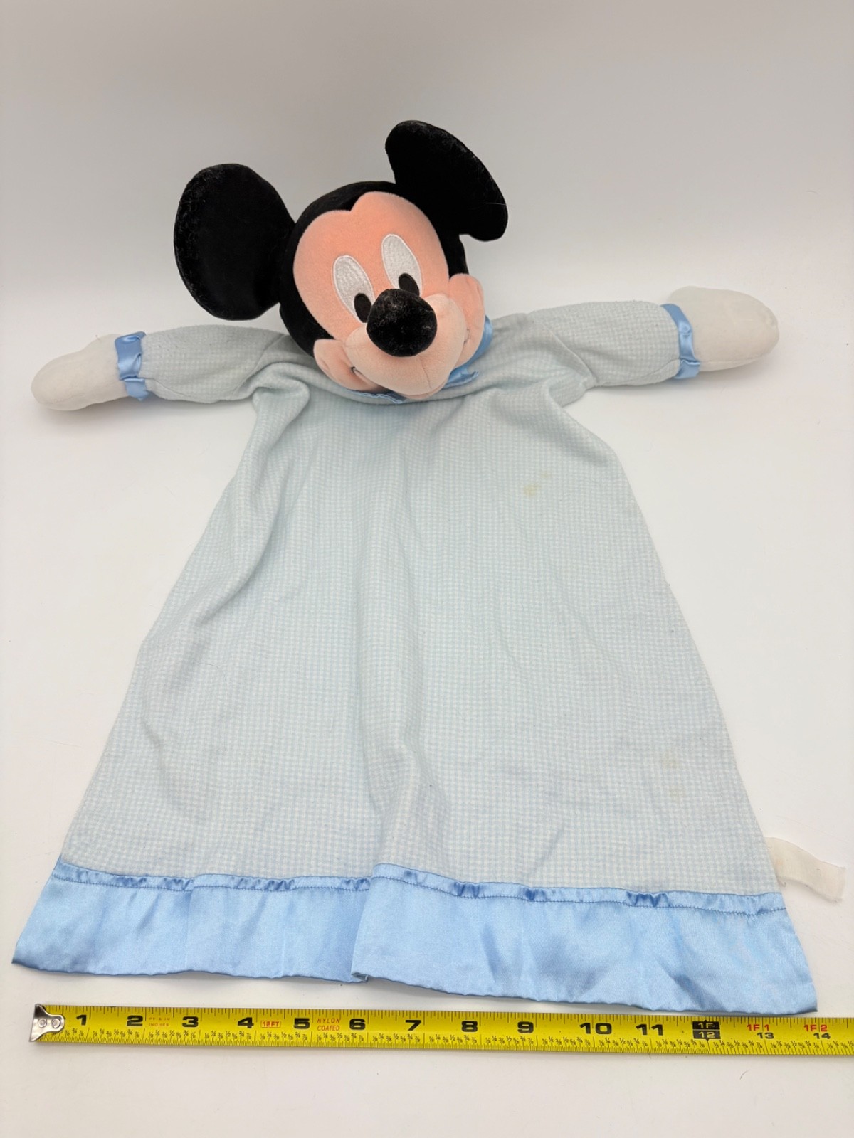 Disney Mickey Mouse Blue Lovey Gingham Plaid Checkered Baby Nursery VTG Plush