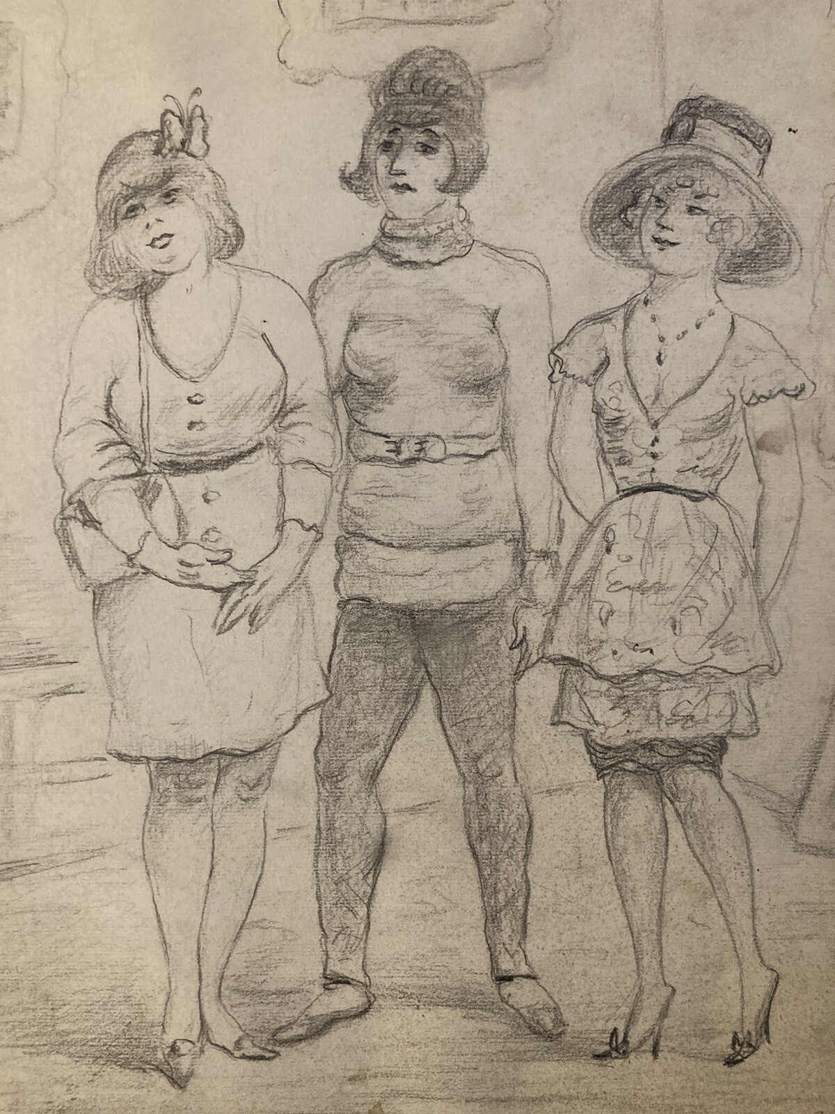Très Beau Dessin Femme Au Musée Devant Une Peinture Crayon 1960 A Identifier