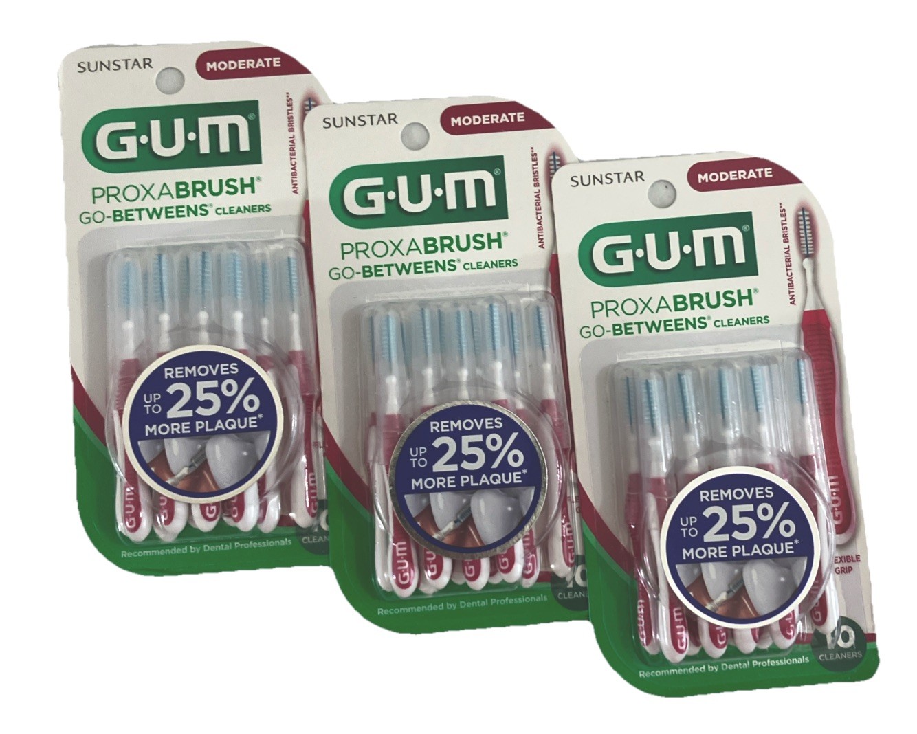 GUM Proxabrush Go-Betweens Cleaners MODERATE Antibacterial 10 Each (3 Packs)