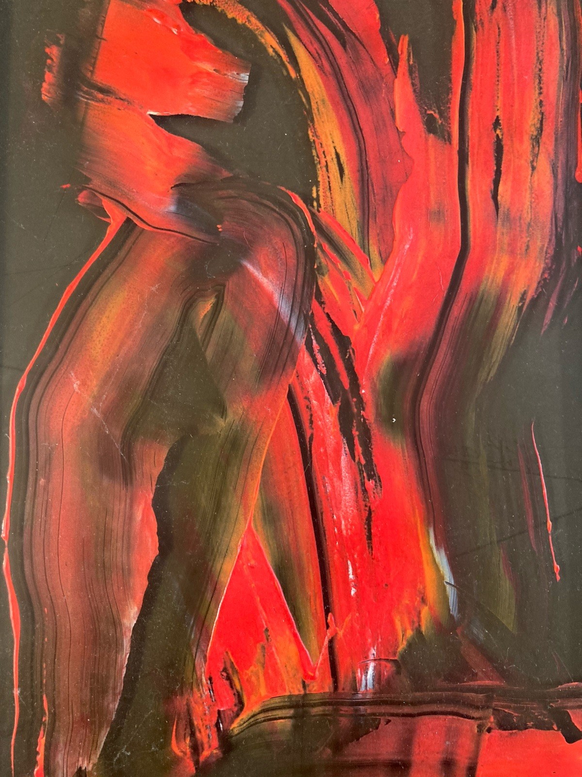 Belle Painting Oil Glass Signed to Identify 1969 Abstract Abstraction Antique