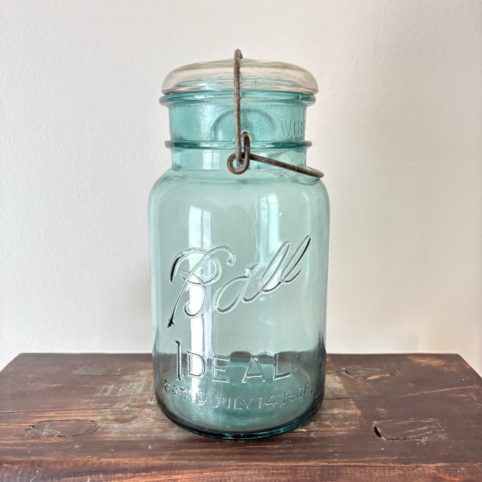 Vintage Ball Ideal Blue Mason Jar Quart #3 With Wire Bail 1923-1933 Patent 1908