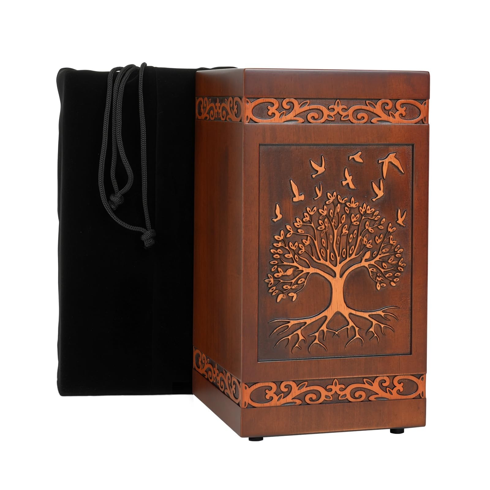 Wooden Cremation Urn for Human Ashes Adult Men and Women, Tree of Life Engrav...