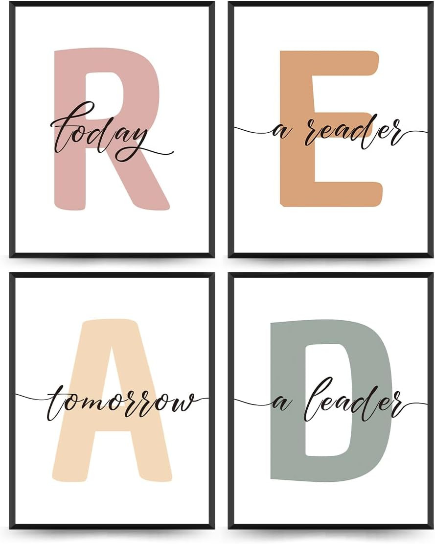 Classroom Decor, Boho Classroom Must Haves Homeschool Decor Set of 4, Reading No