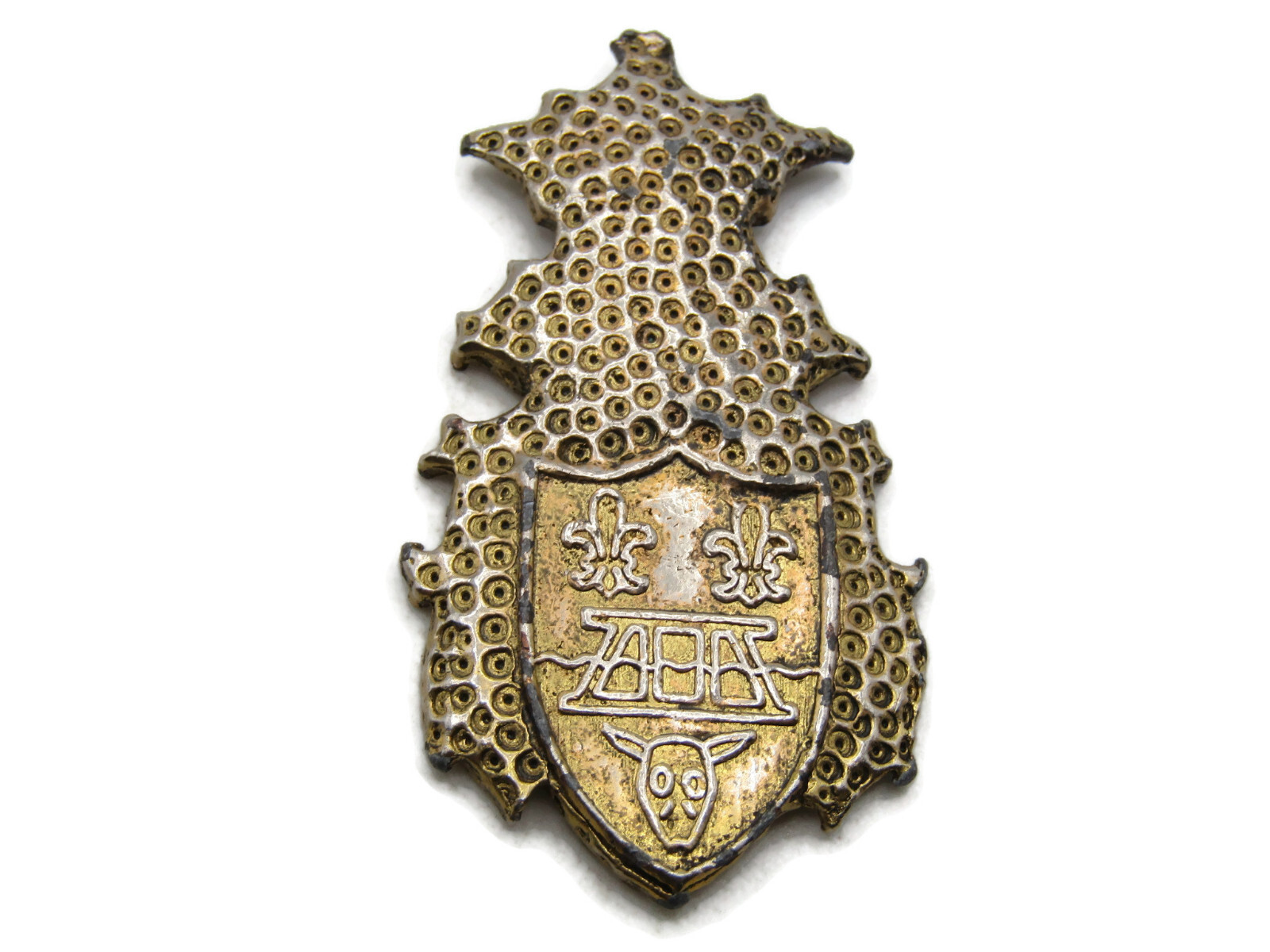 Fluer Di Lis & Other Symbols Crest Charm Missing Backing Vintage & Gold Tone