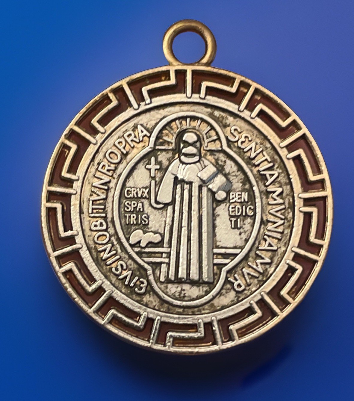 Vintage Catholic St Benedict Gold Tone Religious Medal
