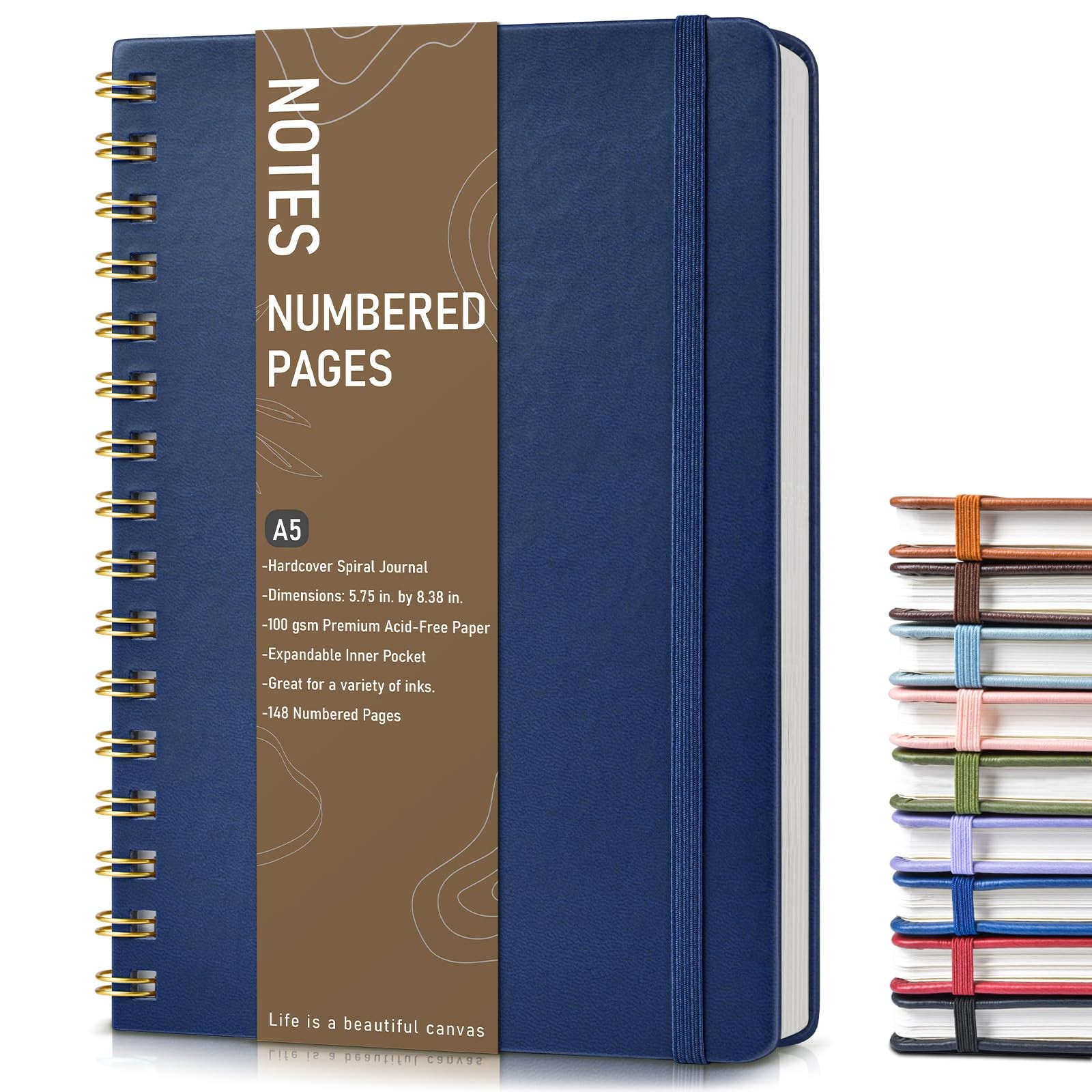 Lined Spiral Journal Notebook, A5 Hardcover Journals Line, Navy Blue 