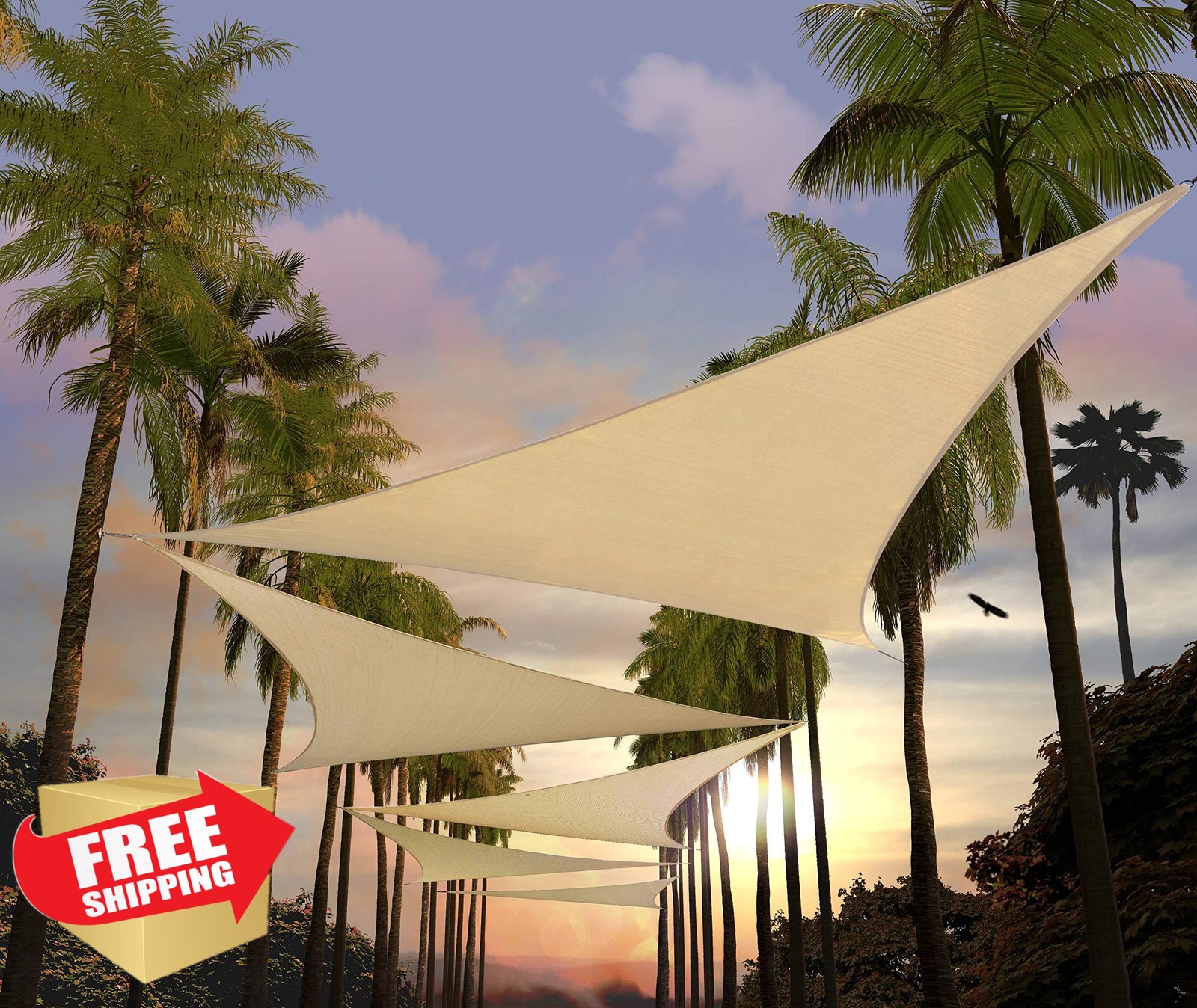 Amgo 10' Beige Triangle Sun Shade Sail UPF50+ Canopy Awning 95% UV Block