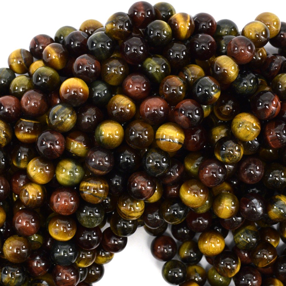 AA Yellow Blue Red Tiger Eye Round Beads 15" Strand 4mm 6mm 8mm 10mm 12mm