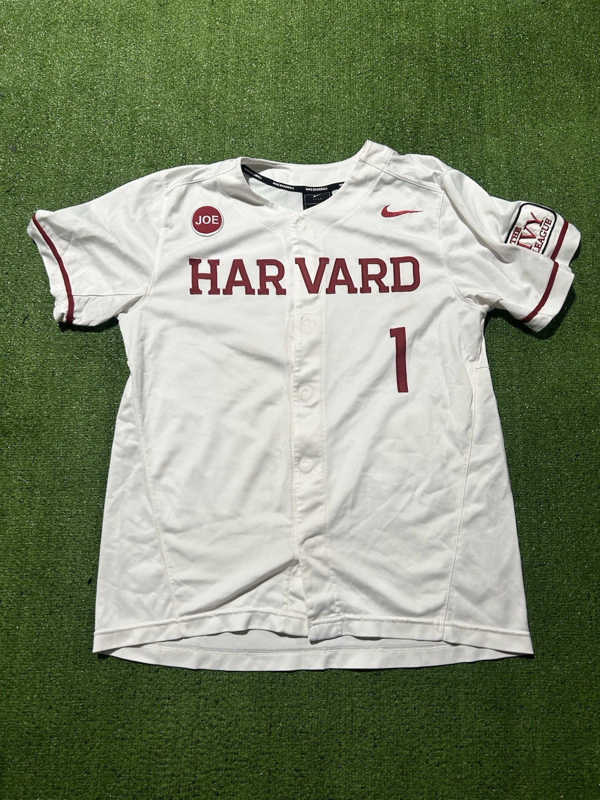 Nike Engineered Harvard Baseball Team Issue Game Worn Jersey Sz L #1 Ivy League