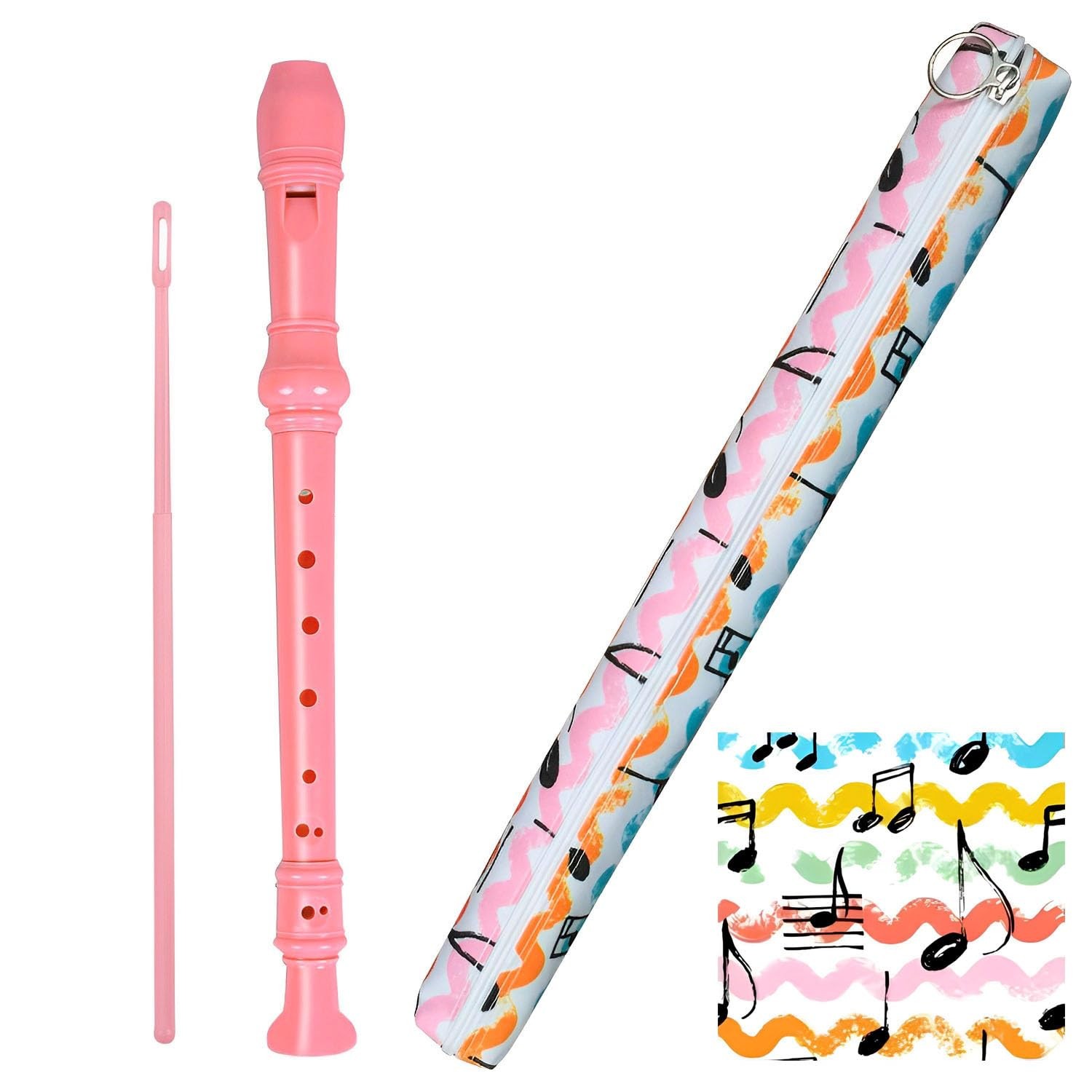 Professional German Style 8-Hole C Key Soprano Recorder for Kids & Pink 