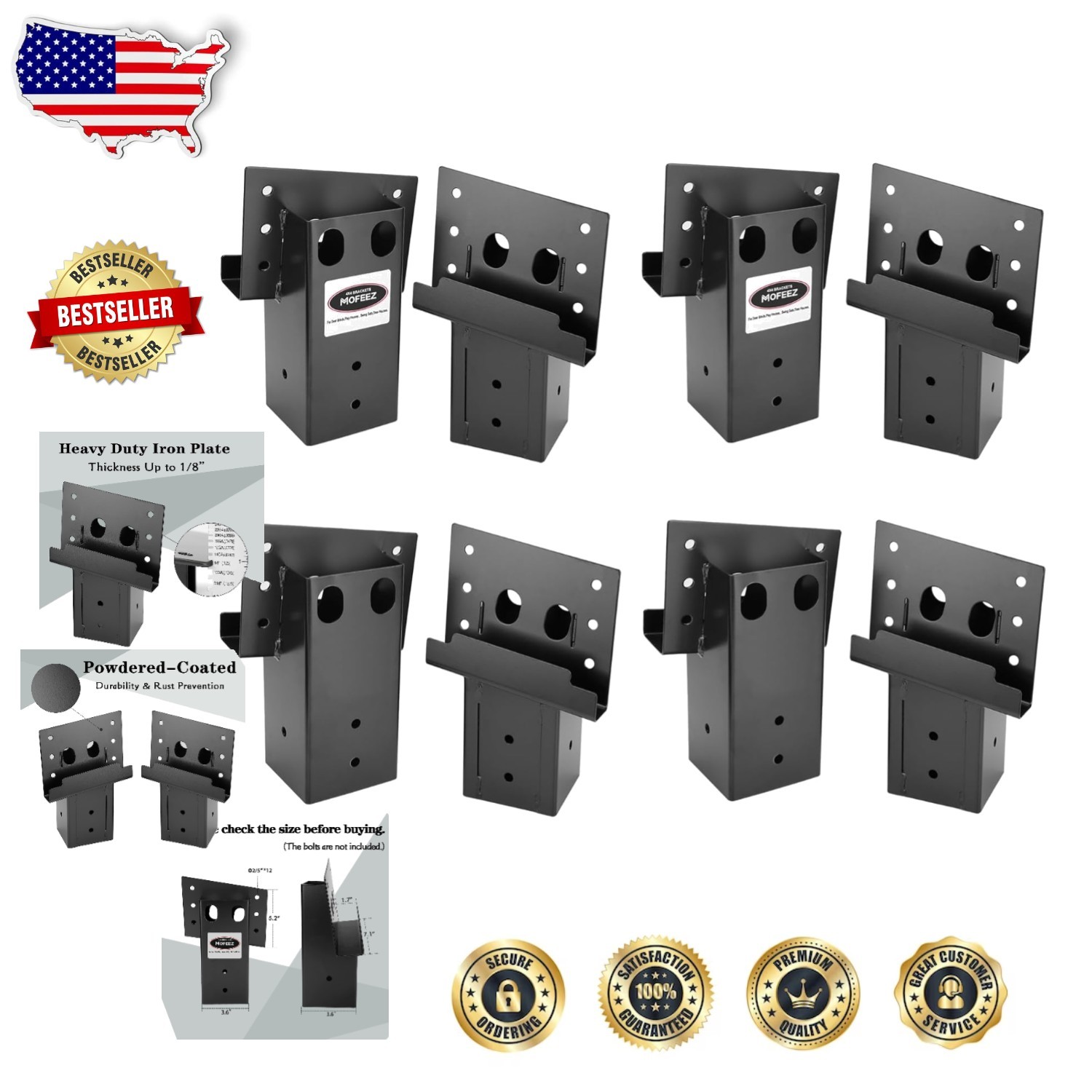 Durable 4x4 Angle Brackets Set of 8 - Black Steel - Hunting Blind Shooting Shack